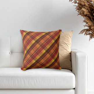 Warm Tones Autumn Colors Plaid Pattern Throw Pillow