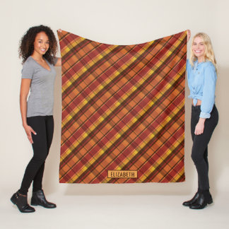 Warm Tones Autumn Theme Plaid Pattern & Your Text Fleece Blanket