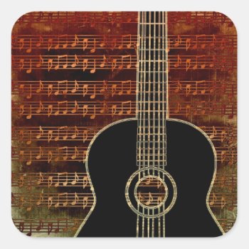 Warm Tones Guitar Id280 Square Sticker by iiphotoArt at Zazzle