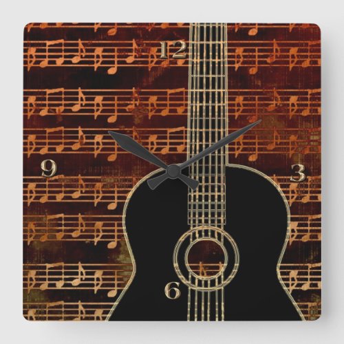 Warm Tones Guitar ID280 Square Wall Clock