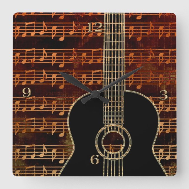 Warm Tones Guitar ID280 Square Wall Clock (Front)
