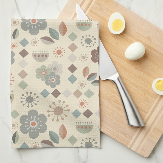 Warm Tones Nature Mid Century Modern Kitchen Towel (Quarter Fold)