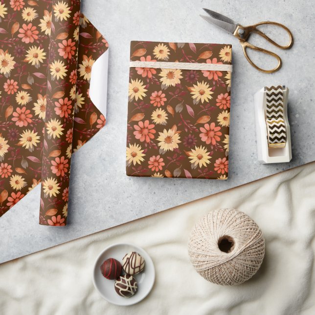 Warm Tones Sunflower Watercolor Pattern Wrapping Paper (Crafts)