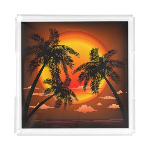 Warm Topical Sunset and Palm Trees Acrylic Tray