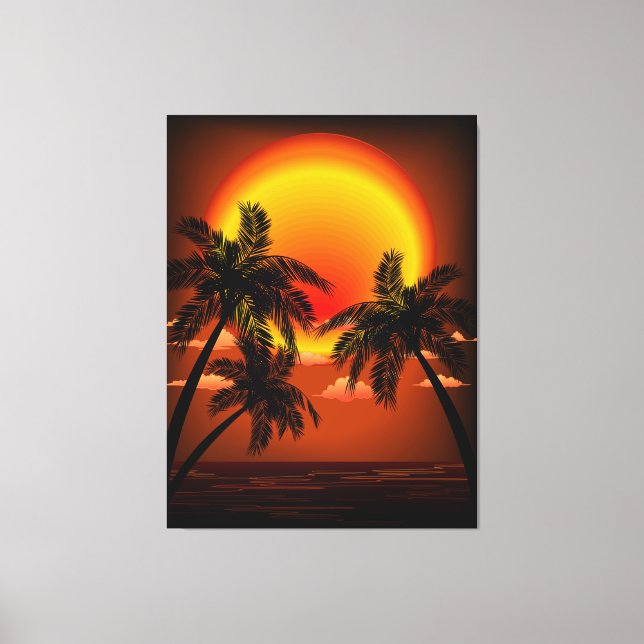 Warm Topical Sunset and Palm Trees Canvas Print (Front)