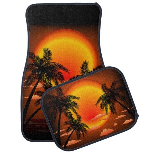 Warm Topical Sunset and Palm Trees Car Floor Mat