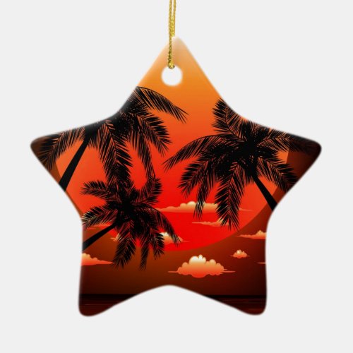 Warm Topical Sunset and Palm Trees Ceramic Ornament