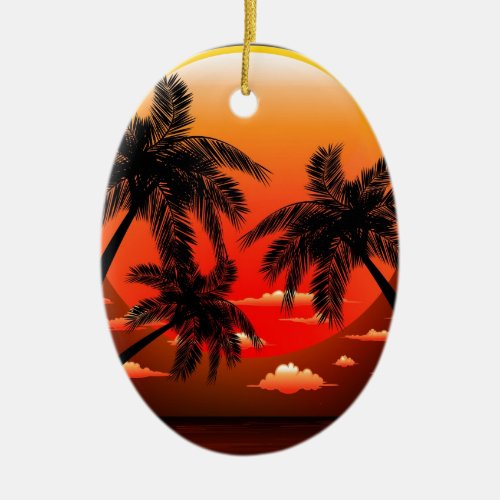 Warm Topical Sunset and Palm Trees Ceramic Ornament