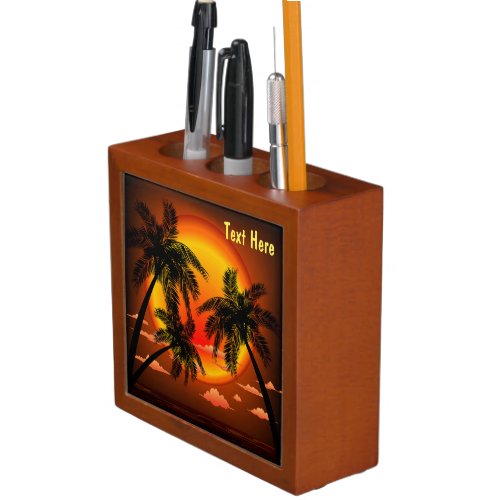 Warm Topical Sunset and Palm Trees Desk Organizer