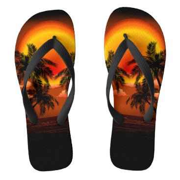 Warm Topical Sunset and Palm Trees Flip Flops