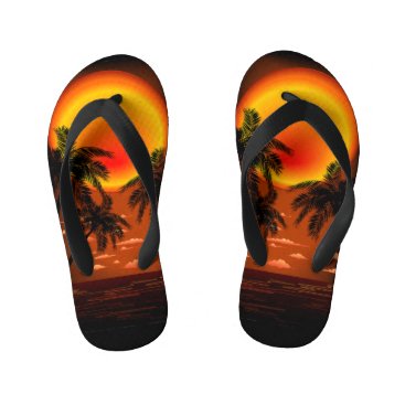 Warm Topical Sunset and Palm Trees Kid's Flip Flops
