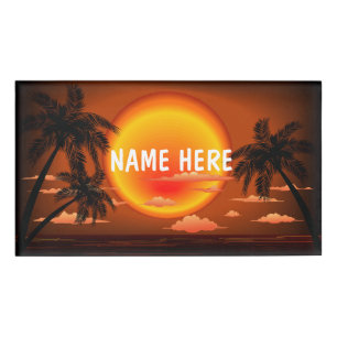 Warm Topical Sunset and Palm Trees Name Tag