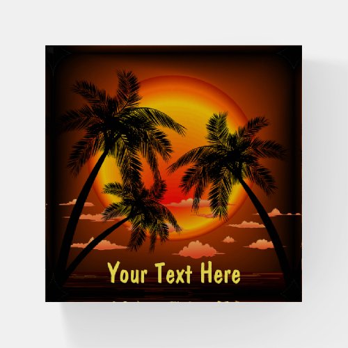 Warm Topical Sunset and Palm Trees Paperweight