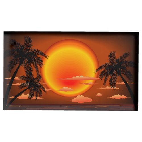 Warm Topical Sunset and Palm Trees Place Card Holder