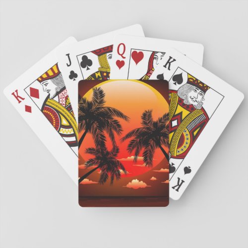 Warm Topical Sunset and Palm Trees Playing Cards