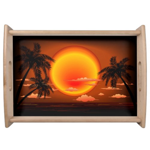 Warm Topical Sunset and Palm Trees Serving Tray
