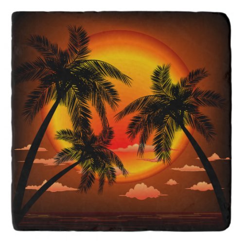 Warm Topical Sunset and Palm Trees Trivet