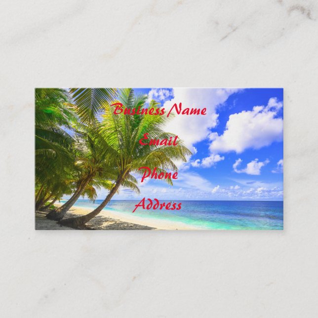 Warm Tropical Island Sandy Beach Palms Business Card (Front)