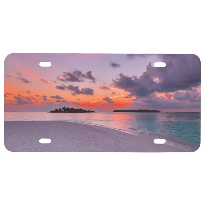 Warm Tropical Paradise Beach Sunset License Plate Zazzle Com