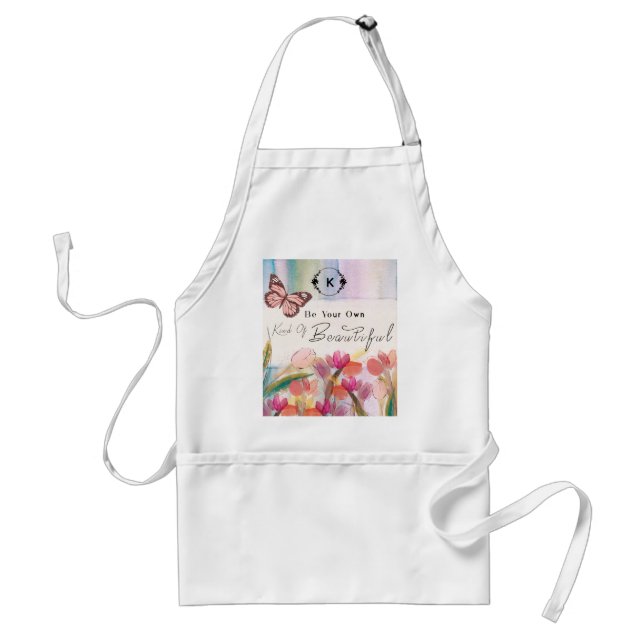 Warm Tulips and Butterfly Quote,Custom Monogram  Adult Apron (Front)