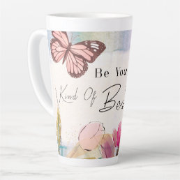Warm Tulips and Butterfly Quote,Custom Monogram Latte Mug