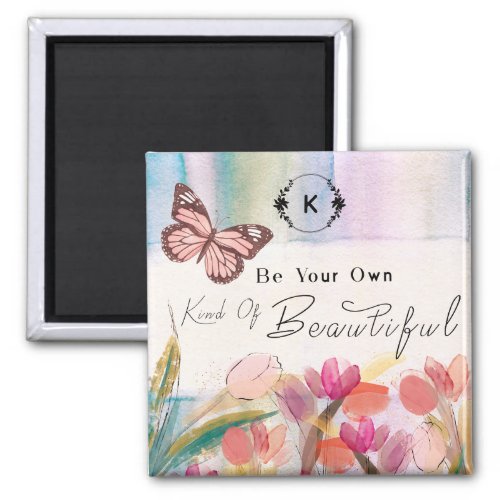 Warm Tulips and Butterfly QuoteCustom Monogram   Magnet