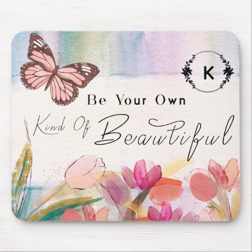 Warm Tulips and Butterfly QuoteCustom Monogram Mouse Pad