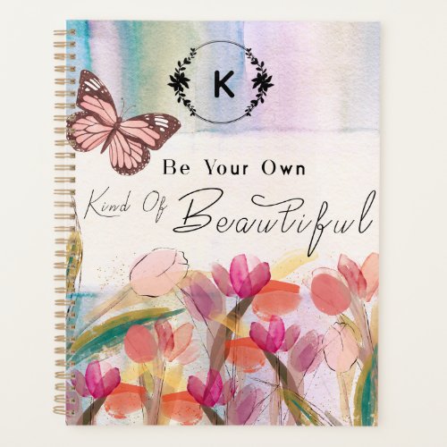 Warm Tulips and Butterfly QuoteCustom Monogram  Planner