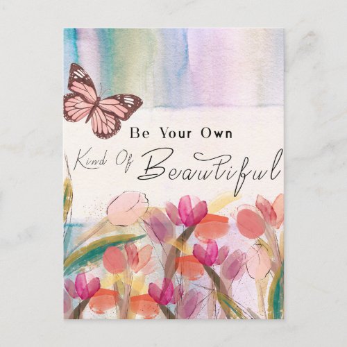Warm Tulips and Butterfly QuoteCustom Monogram   Postcard