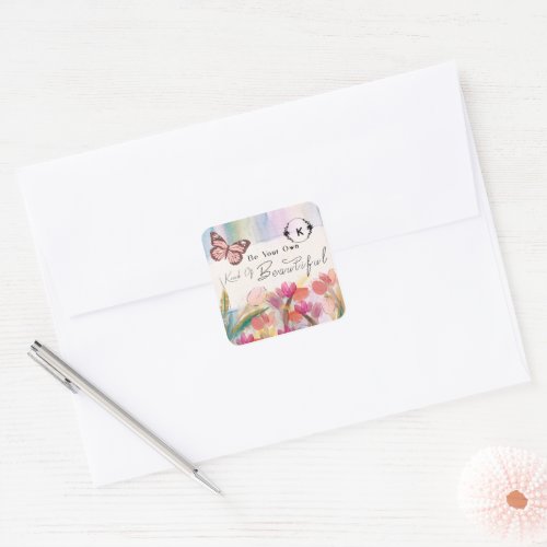 Warm Tulips and Butterfly QuoteCustom Monogram  Square Sticker