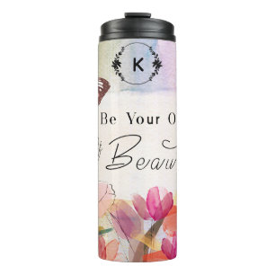 Warm Tulips and Butterfly Quote,Custom Monogram Thermal Tumbler