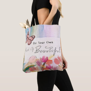 Warm Tulips and Butterfly Quote,Custom Monogram Tote Bag