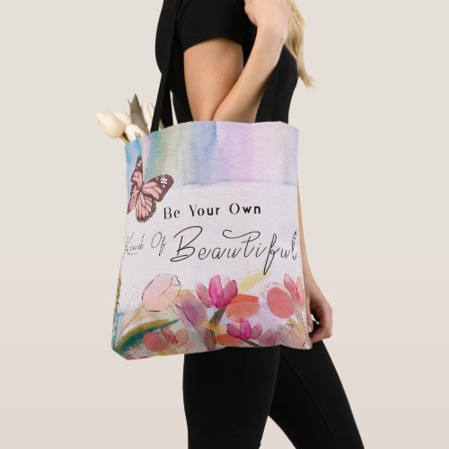Warm Tulips and Butterfly QuoteCustom Monogram  Tote Bag