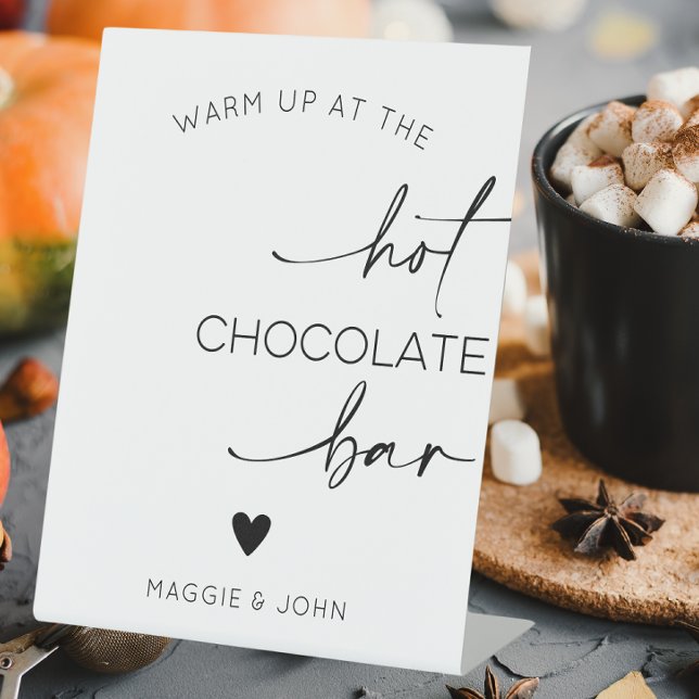 Warm Up At The Hot Chocolate Bar Pedestal Sign (Warm up at the hot chocolate bar wedding sign)
