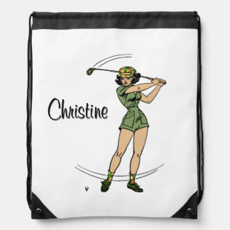Warm Up for Golfing Personal Lady Golfer Drawstring Bag