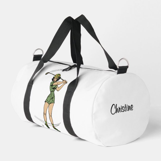 Warm Up for Golfing Personal Lady Golfer Duffle Bag (Left Corner)