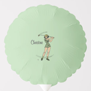 Warm Up for Golfing Personal Lady Golfer Green Balloon
