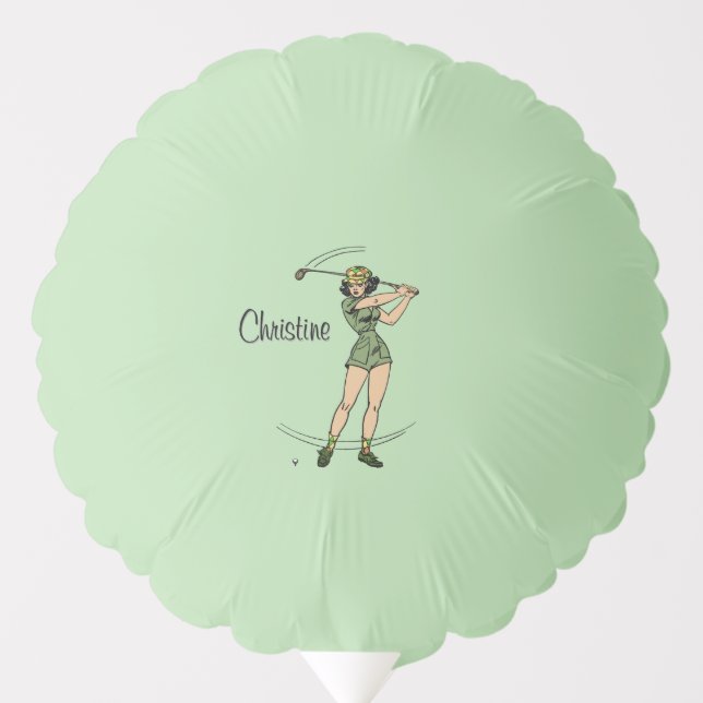 Warm Up for Golfing Personal Lady Golfer Green Balloon (Front)