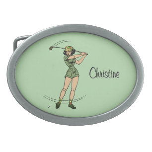 Warm Up for Golfing Personal Lady Golfer Green Belt Buckle
