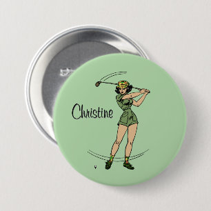 Warm Up for Golfing Personal Lady Golfer Green Button