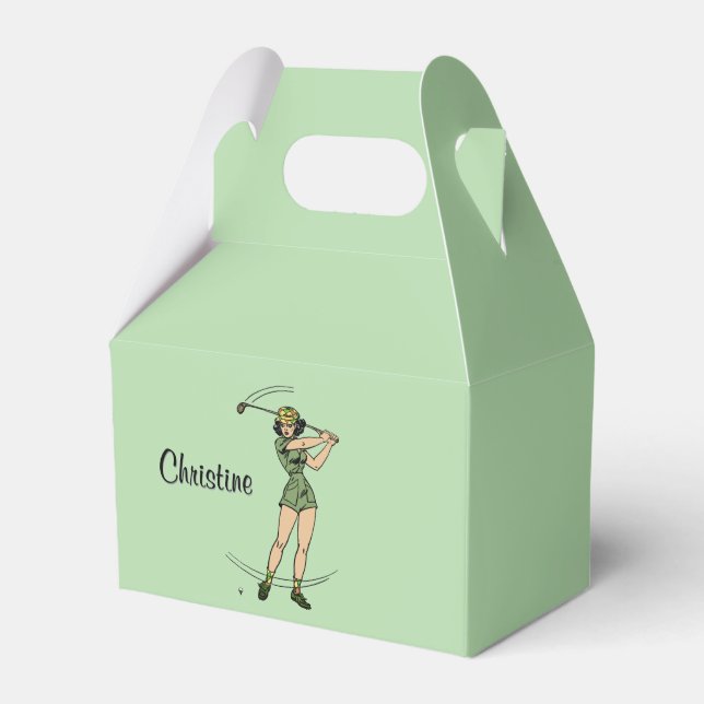 Warm Up for Golfing Personal Lady Golfer Green Favor Boxes (Front Side)