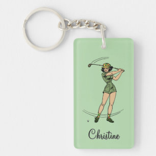 Warm Up for Golfing Personal Lady Golfer Green Keychain