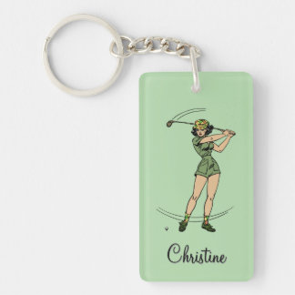 Warm Up for Golfing Personal Lady Golfer Green Keychain