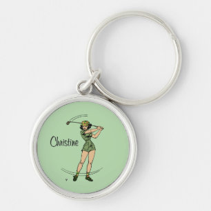 Warm Up for Golfing Personal Lady Golfer Green Keychain