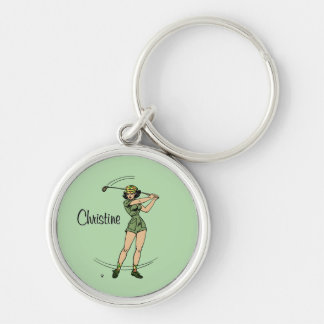 Warm Up for Golfing Personal Lady Golfer Green Keychain