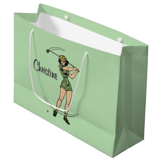 Warm Up for Golfing Personal Lady Golfer Green Large Gift Bag (Front Angled)