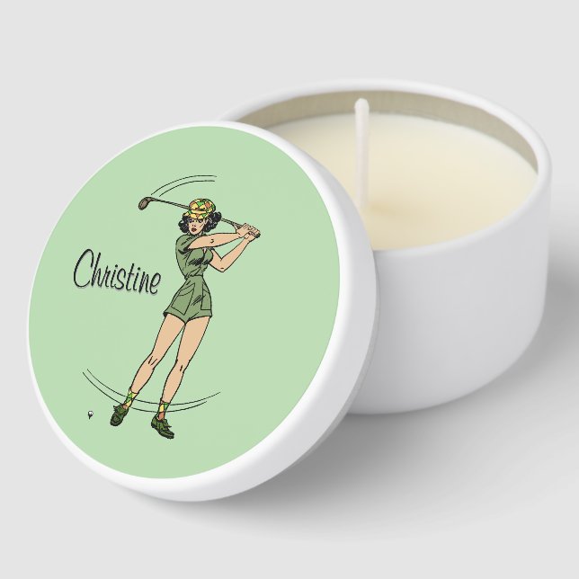 Warm Up for Golfing Personal Lady Golfer Green Mini Candle Favors (Corner)