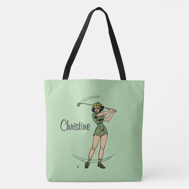 Warm Up for Golfing Personal Lady Golfer Green Tote Bag (Front)