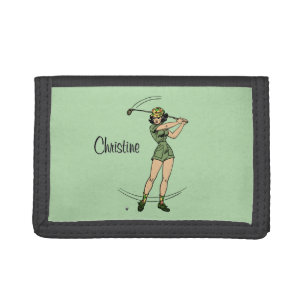 Warm Up for Golfing Personal Lady Golfer Green Tri-fold Wallet