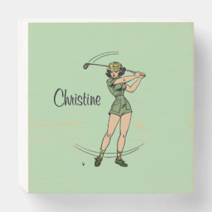 Warm Up for Golfing Personal Lady Golfer Green Wooden Box Sign